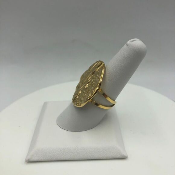 18K Gold Plated Womens Open Back Ring Textured Modern Fashion Jewelry Waterproof - Picture 4 of 9